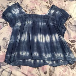 Blue and white tie dye blouse